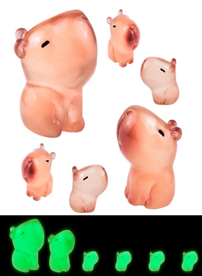HOMICO Luminous Capybara Family Figurines 6 Pieces Mini Animals for Crafts Dollhouse Mini Resin Capybara for Dollhouse Fairy Garden Outdoor Decor Cake Toppers Decor - Image 1